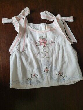 Camila Coelho Lotta Embroidered Tie-Strap Crop Top Cream Small